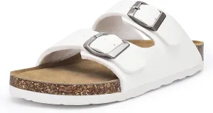 Rainlin Women's Flat Sandals Cork Footbed Slide Sandals Arch Support Slip on Slides with Adjustable Buckle