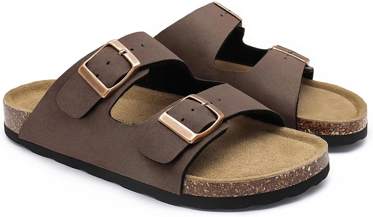 Rainlin Women's Flat Sandals Cork Footbed Slide Sandals Arch Support Slip on Slides with Adjustable Buckle