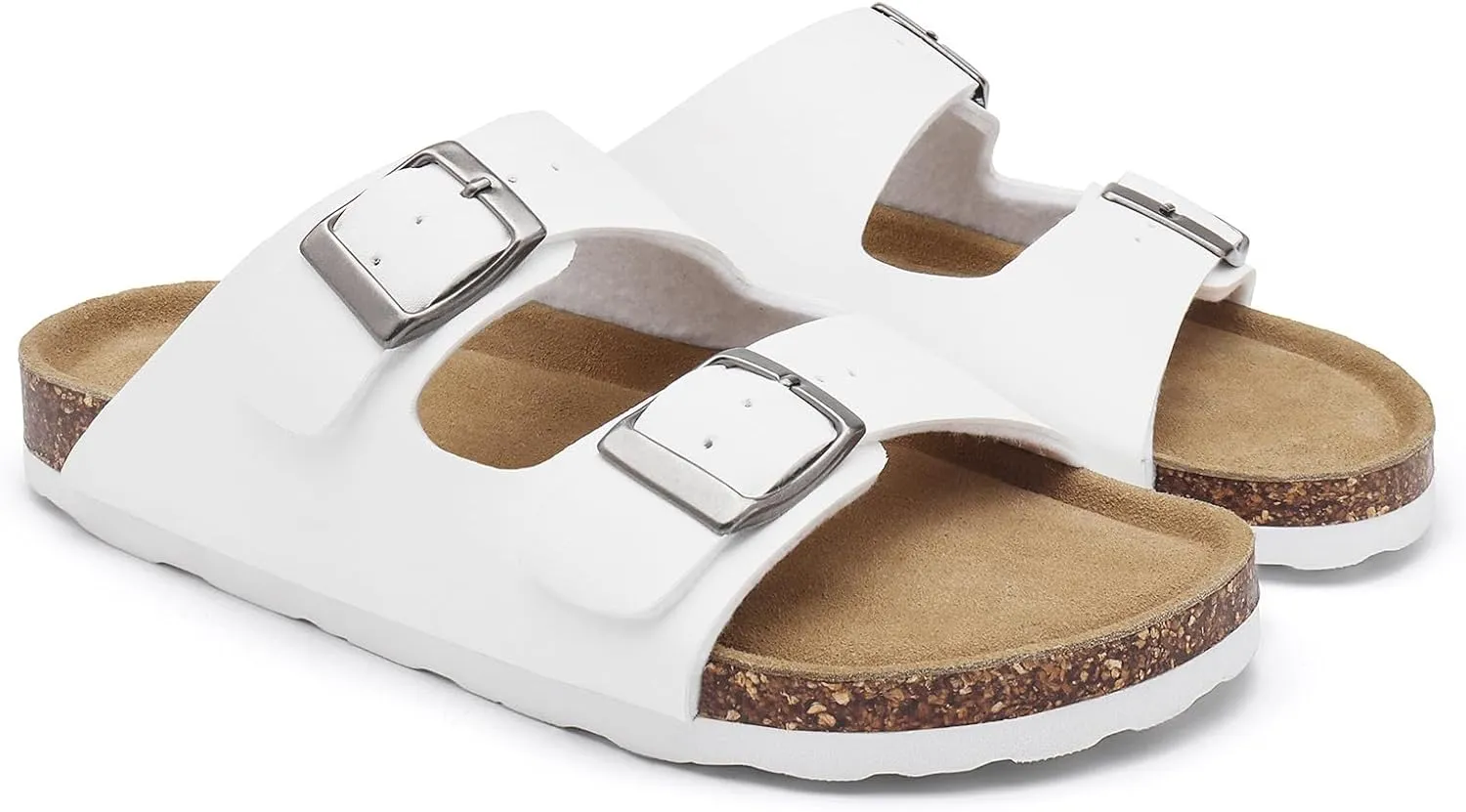 Rainlin Women's Flat Sandals Cork Footbed Slide Sandals Arch Support Slip on Slides with Adjustable Buckle