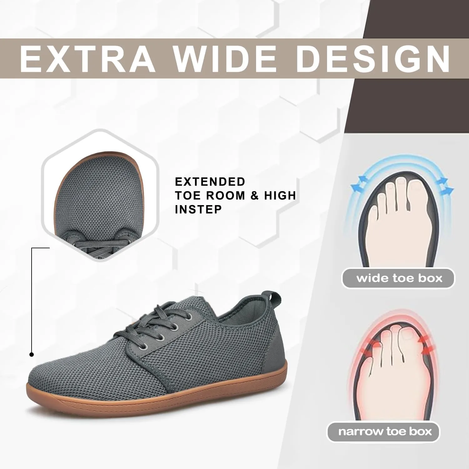 Raoendis Mens Walking Shoes Wide Toe Box Barefoot Shoes Minimalist Zero Drop Shoes Breathable Fashion Sneakers