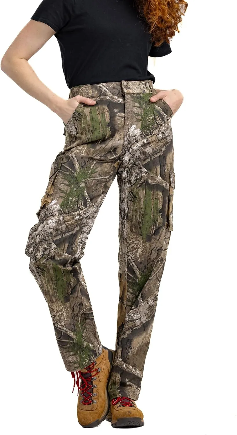 Realtree Camo Cargo Women's Pants- Pockets Lightweight Cotton Ripstop Zip-Off Pants for Hunting Hiking Camping Casual Wear