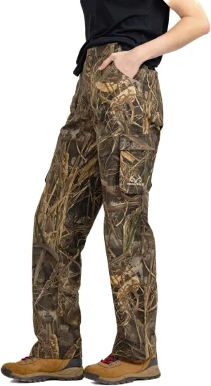 Realtree Camo Cargo Women's Pants- Pockets Lightweight Cotton Ripstop Zip-Off Pants for Hunting Hiking Camping Casual Wear