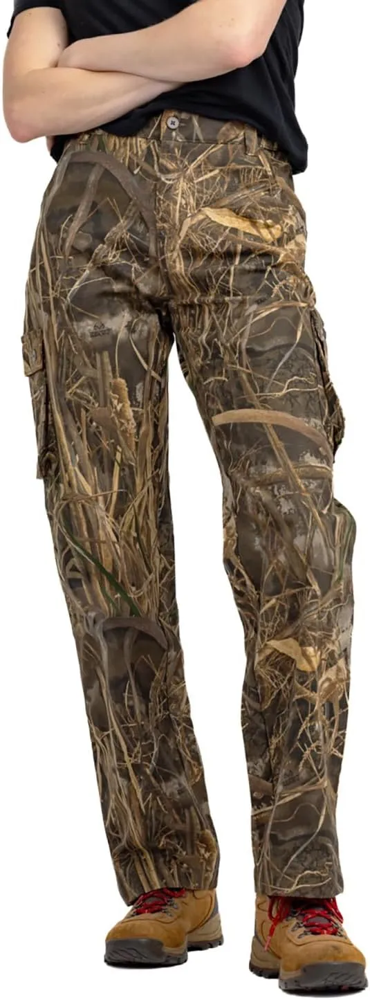 Realtree Camo Cargo Women's Pants- Pockets Lightweight Cotton Ripstop Zip-Off Pants for Hunting Hiking Camping Casual Wear