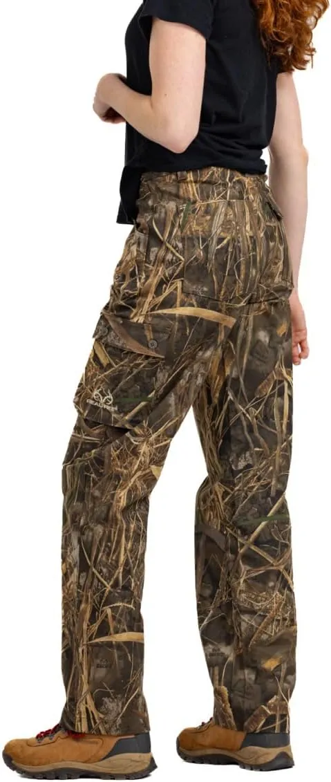 Realtree Camo Cargo Women's Pants- Pockets Lightweight Cotton Ripstop Zip-Off Pants for Hunting Hiking Camping Casual Wear
