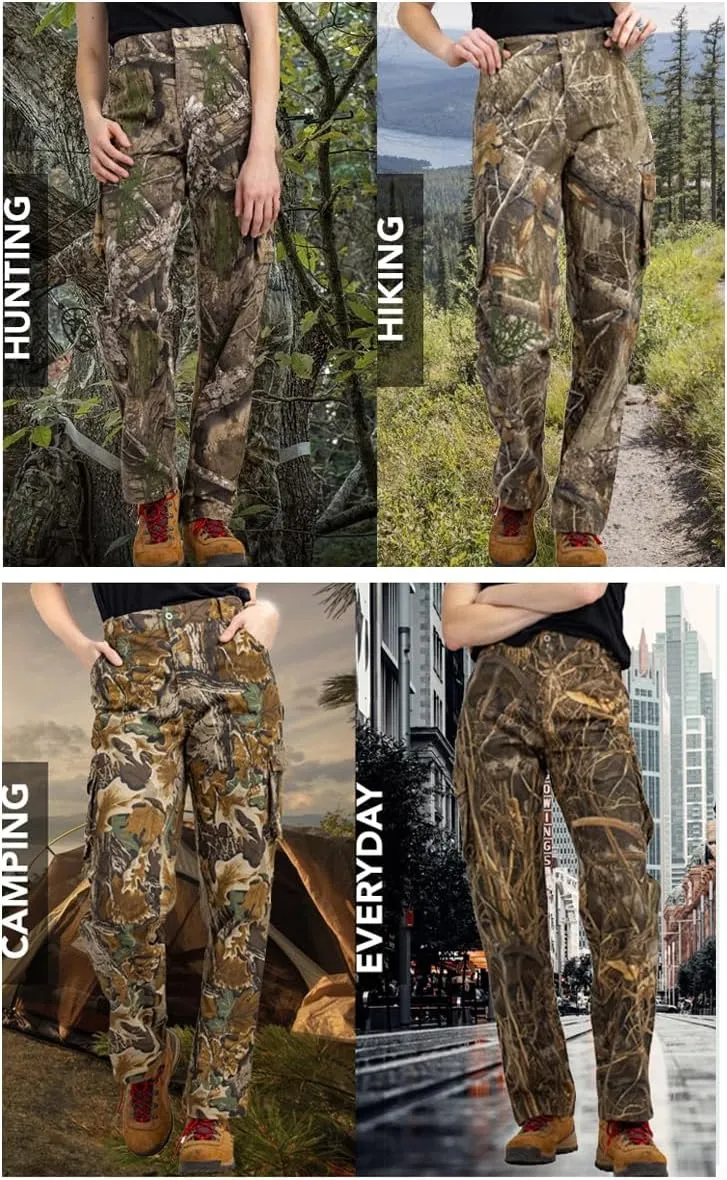 Realtree Camo Cargo Women's Pants- Pockets Lightweight Cotton Ripstop Zip-Off Pants for Hunting Hiking Camping Casual Wear