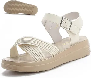 RiceelSor Women's Comfortable Walking Sandals with Arch Support-Lightweight Low Wedge Platform Sandals for Women,Orthopedic Soft Footbed Summer Sandals Outdoor Travel Beach Casual & Dressy Shoes