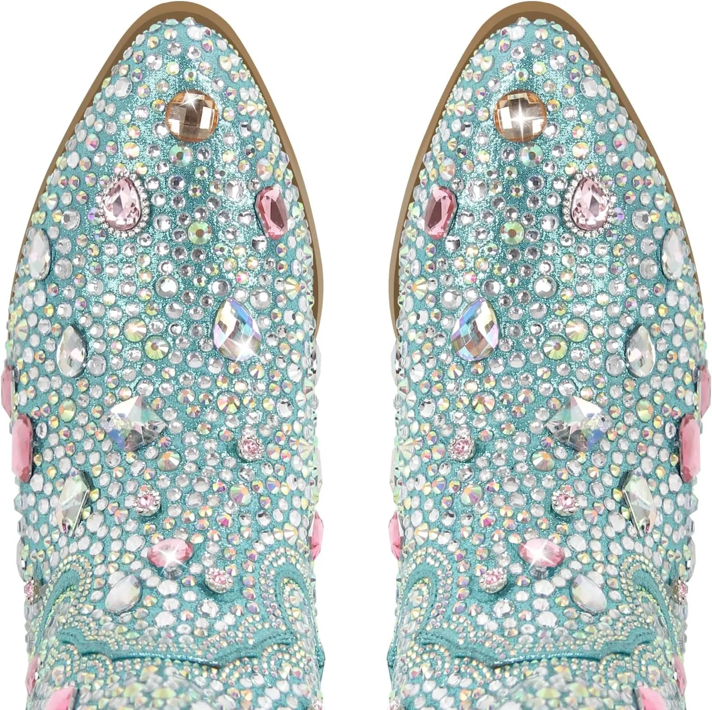 Richealnana Sparkly Rhinestones Cowboy Cowgirl Style Boots Calf High Boots for Women 2INCH Heeled Shining Pull On Tabs