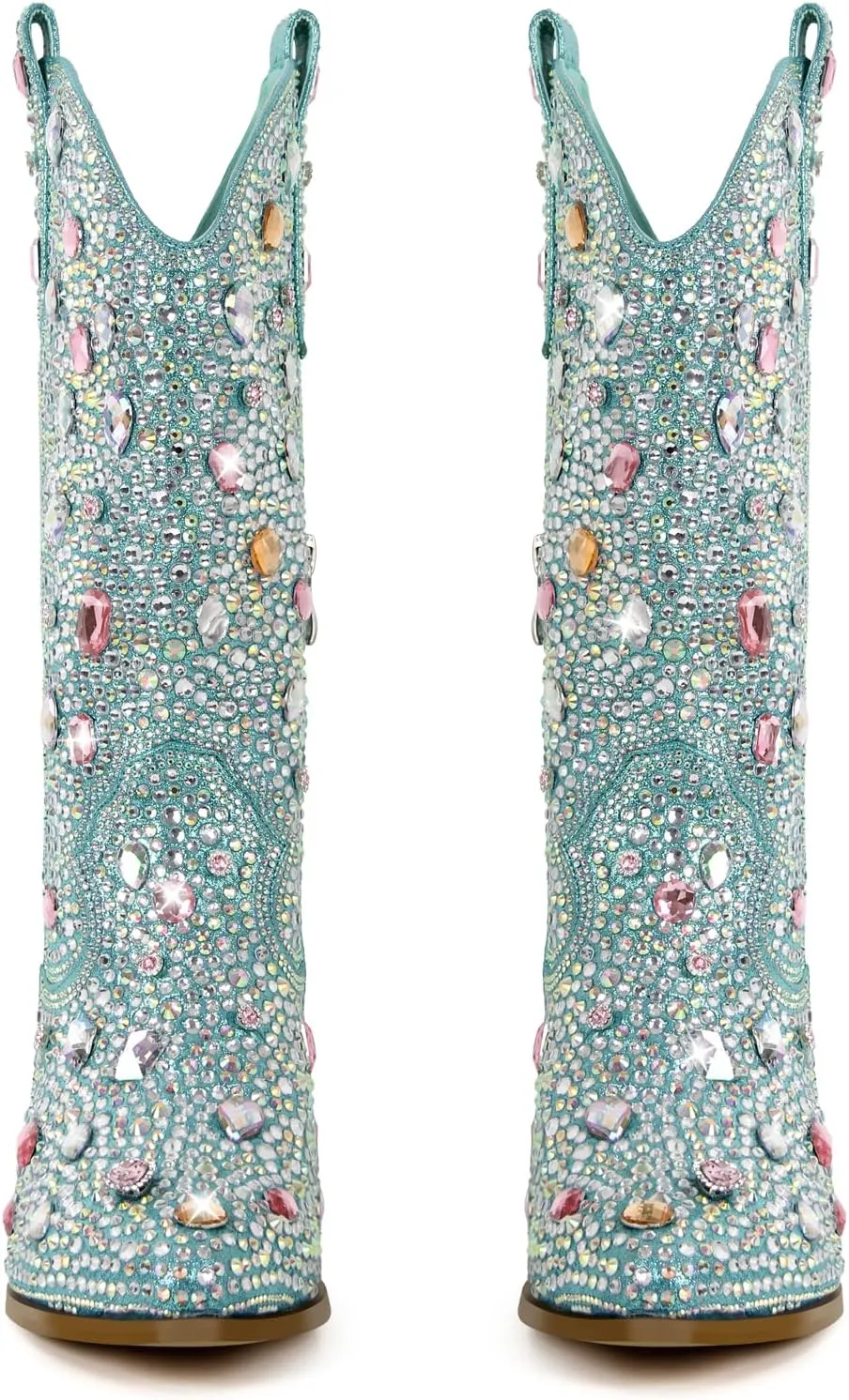 Richealnana Sparkly Rhinestones Cowboy Cowgirl Style Boots Calf High Boots for Women 2INCH Heeled Shining Pull On Tabs