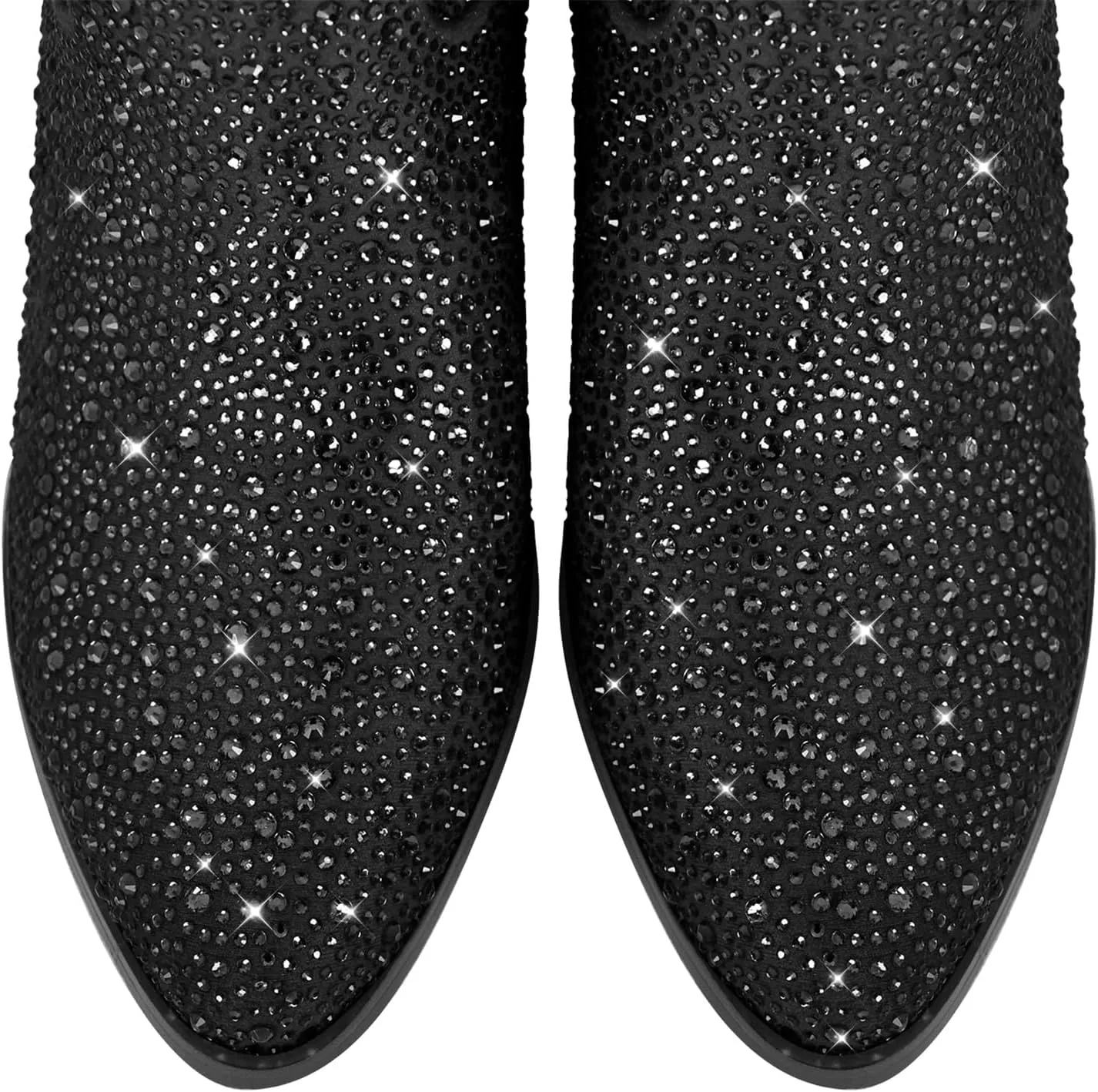 Richealnana Sparkly Rhinestones Cowboy Cowgirl Style Boots Calf High Boots for Women 2INCH Heeled Shining Pull On Tabs