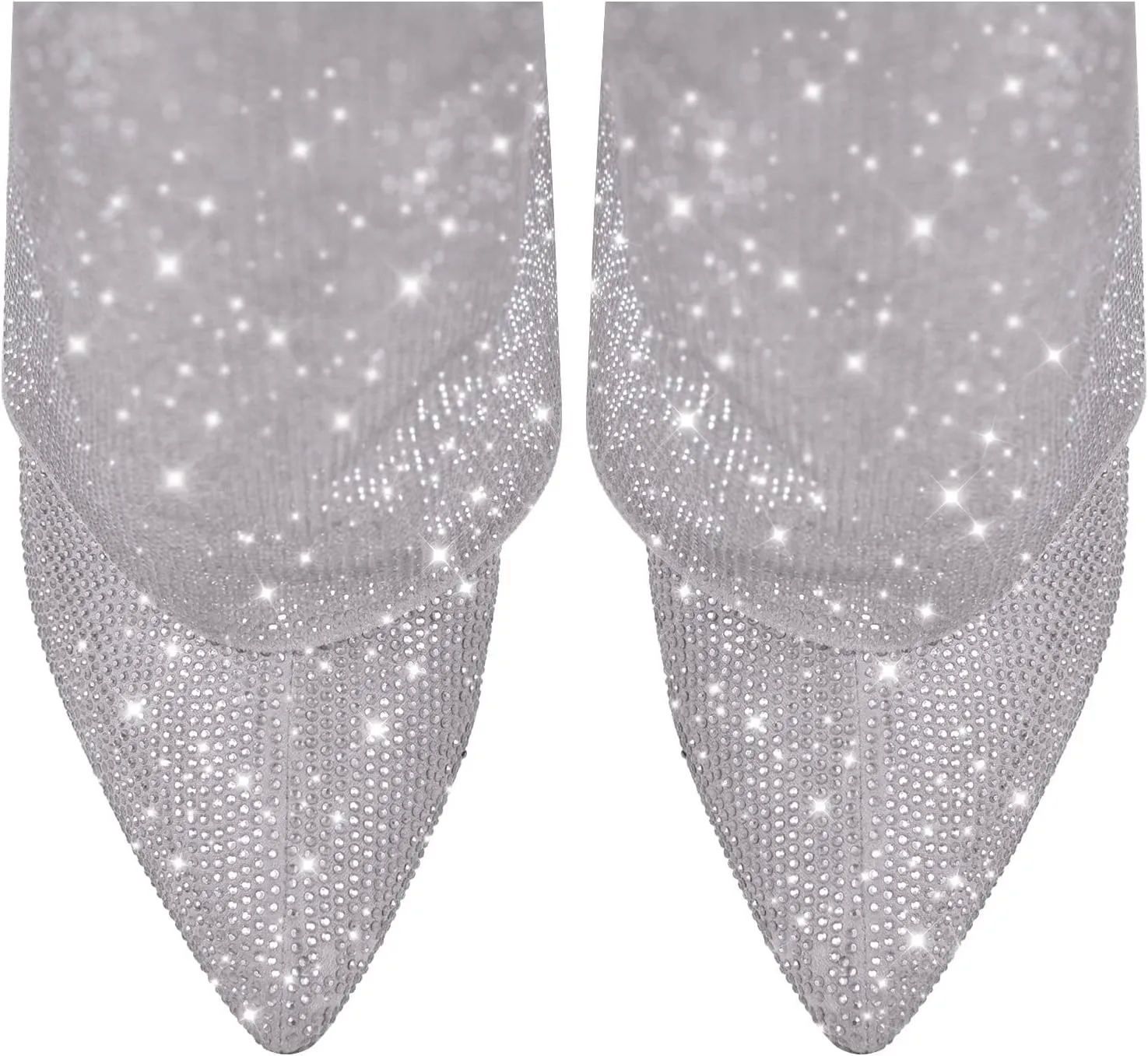 Richealnana Women's Rhinestones Pointed Toe Wedge Boots Knee High Fold Over Boots