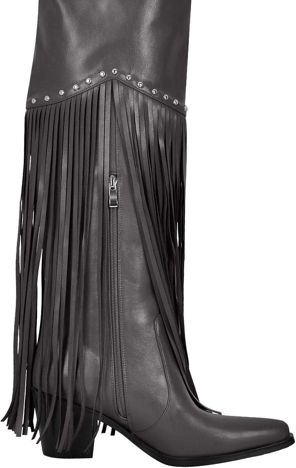richealnini Fringe Thigh High Boots with Tassels Western Cowboy Boots Zip Up Wide Calf Sock Booties