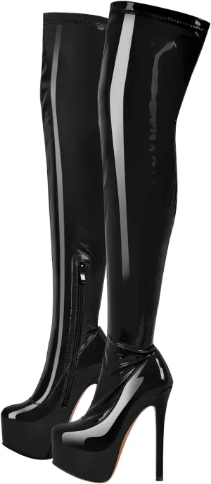 richealnini Women's Platform Thigh High Boots with Zipper Side Zip Up Long Shaft Over the Knee High Boots Sexy Stiletto Heels