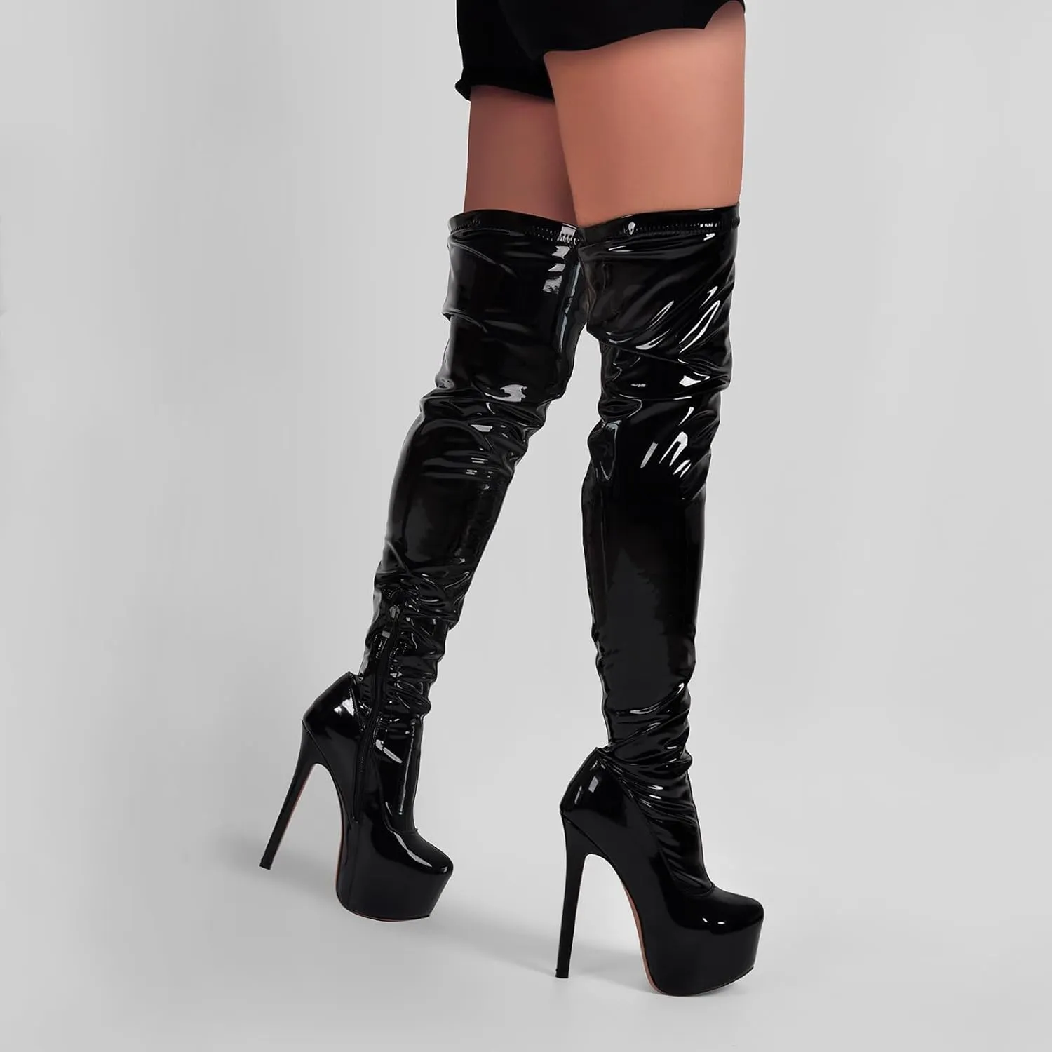 richealnini Women's Platform Thigh High Boots with Zipper Side Zip Up Long Shaft Over the Knee High Boots Sexy Stiletto Heels