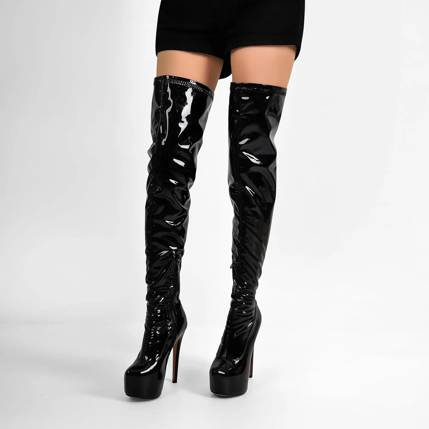 richealnini Women's Platform Thigh High Boots with Zipper Side Zip Up Long Shaft Over the Knee High Boots Sexy Stiletto Heels
