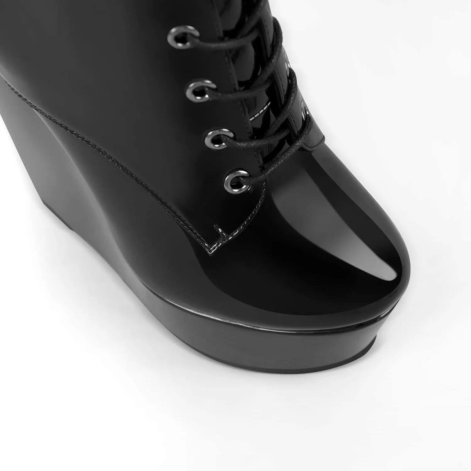 richealnini Women's Wedge Heel Knee High Boots with Lace Front Tie Up Wide Calf Booties