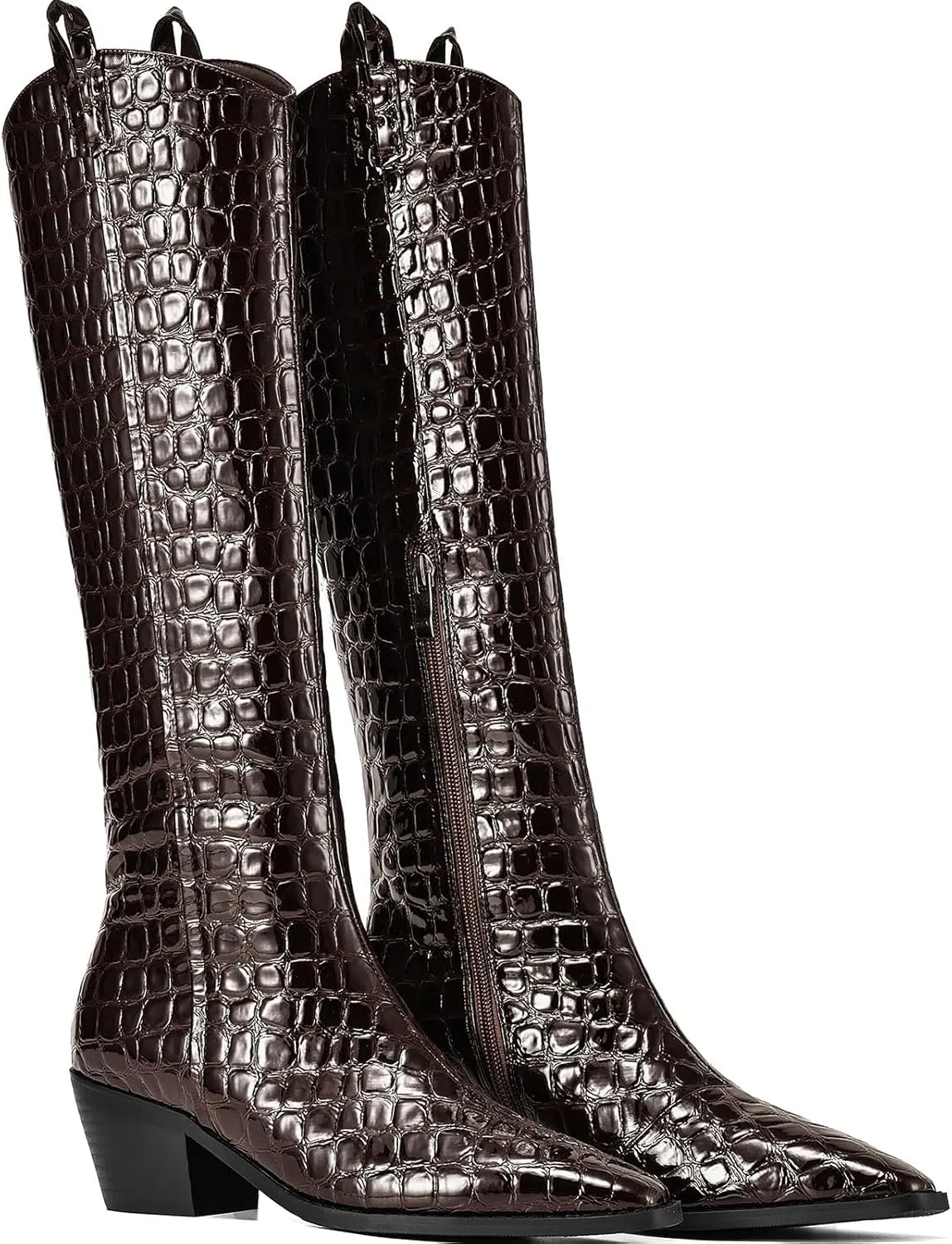 Riding Boots for Women Knee High Boots Chunky Crocodile Boots Low Heel Tall Boots Sexy Fall Boots Pointed Toe