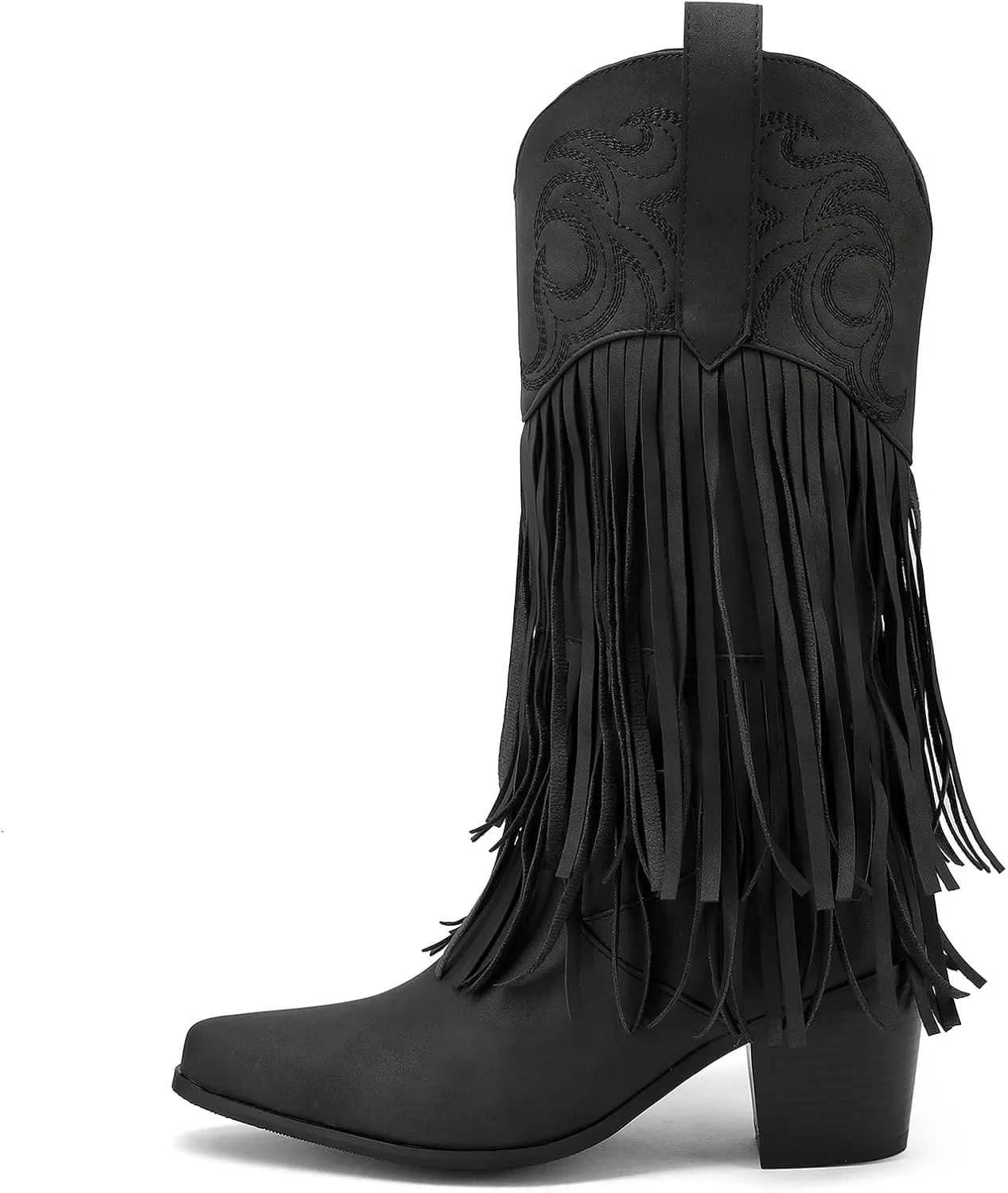 Roimaash Fashion Cowgirl Boots Ankle High Fringe Cowboy Boots Embroidery Pull On