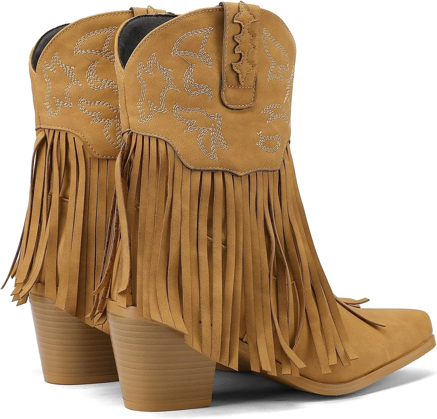 Roimaash Fashion Cowgirl Boots Ankle High Fringe Cowboy Boots Embroidery Pull On