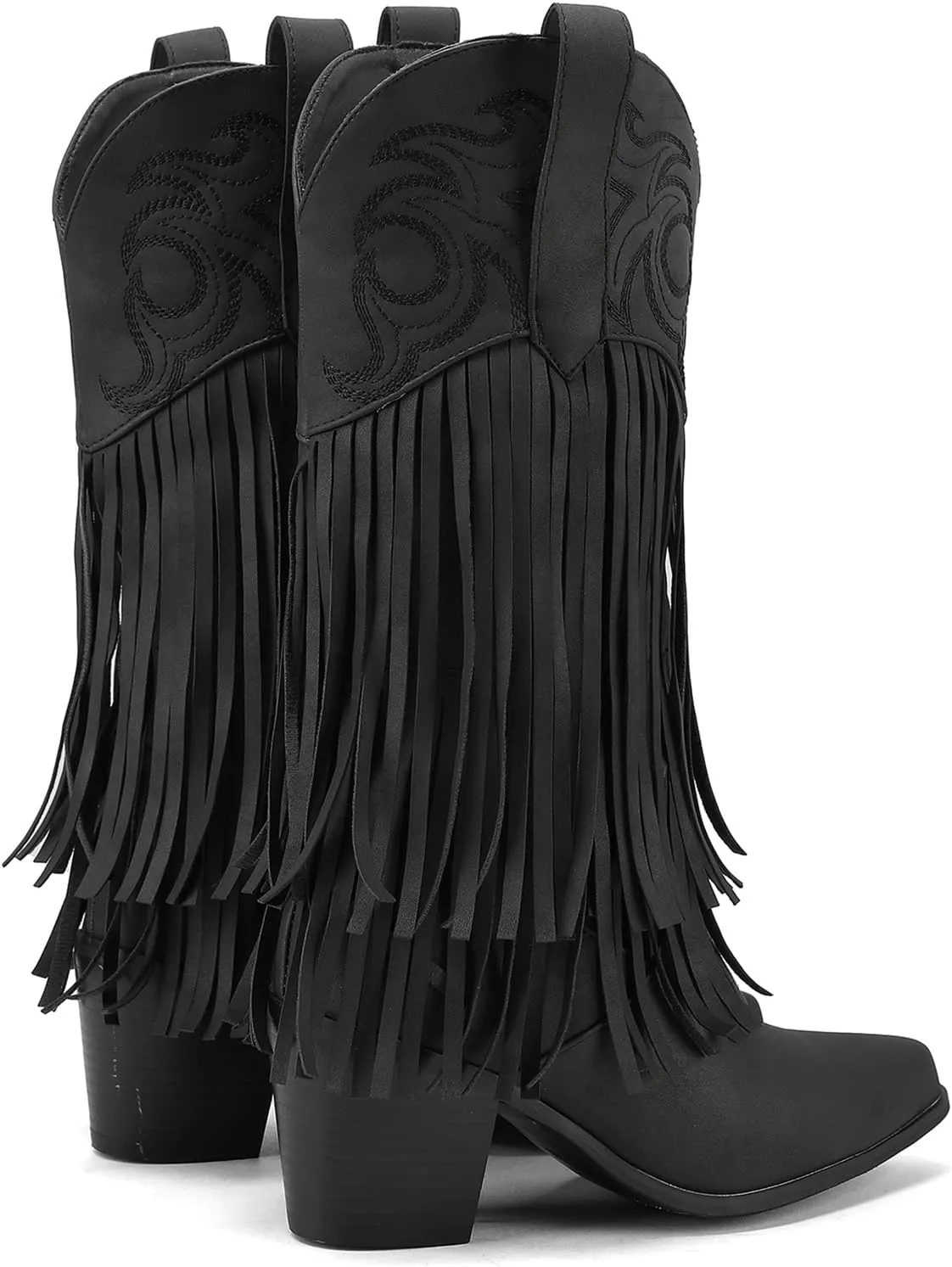 Roimaash Fashion Cowgirl Boots Ankle High Fringe Cowboy Boots Embroidery Pull On