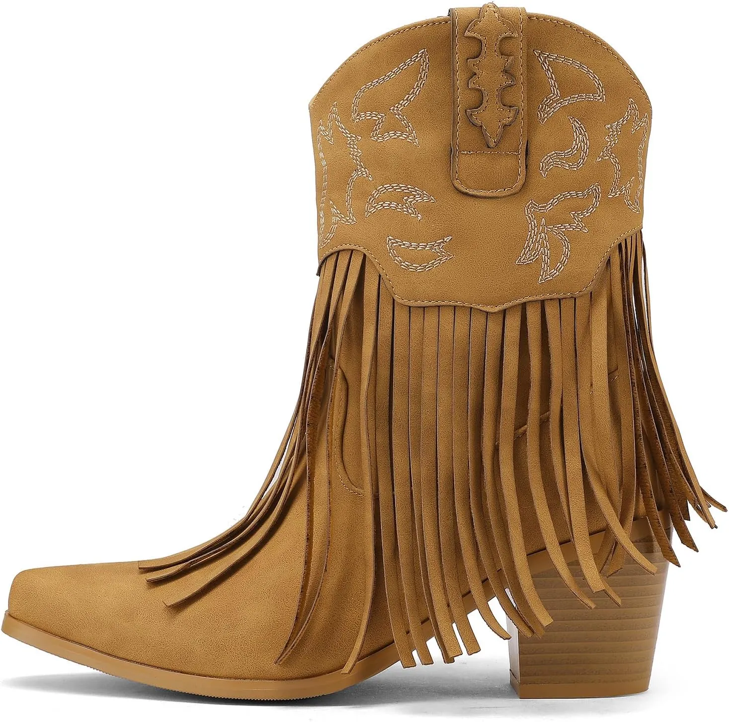 Roimaash Fashion Cowgirl Boots Ankle High Fringe Cowboy Boots Embroidery Pull On