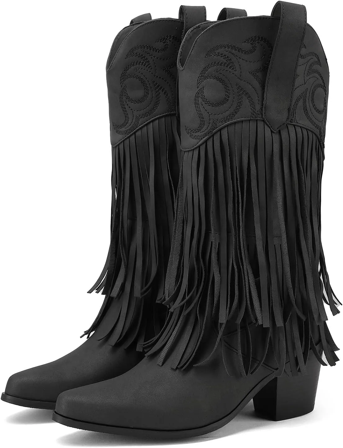 Roimaash Fashion Cowgirl Boots Ankle High Fringe Cowboy Boots Embroidery Pull On