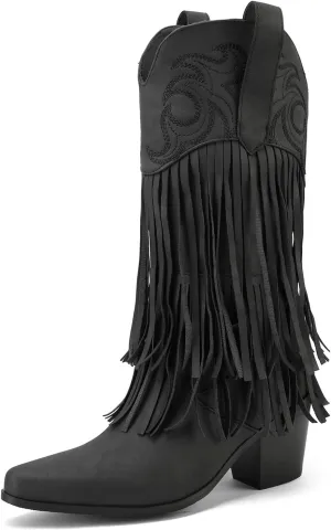 Roimaash Fashion Cowgirl Boots Ankle High Fringe Cowboy Boots Embroidery Pull On