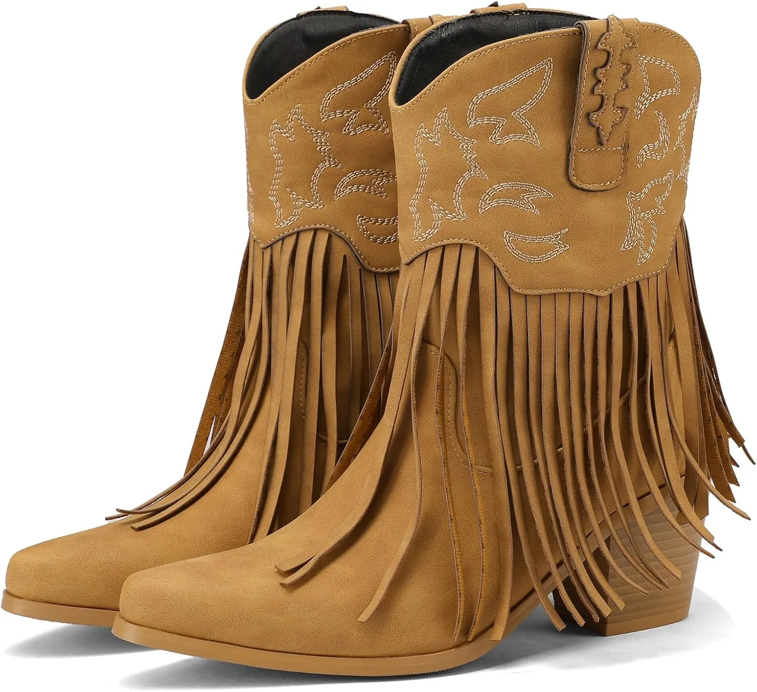 Roimaash Fashion Cowgirl Boots Ankle High Fringe Cowboy Boots Embroidery Pull On