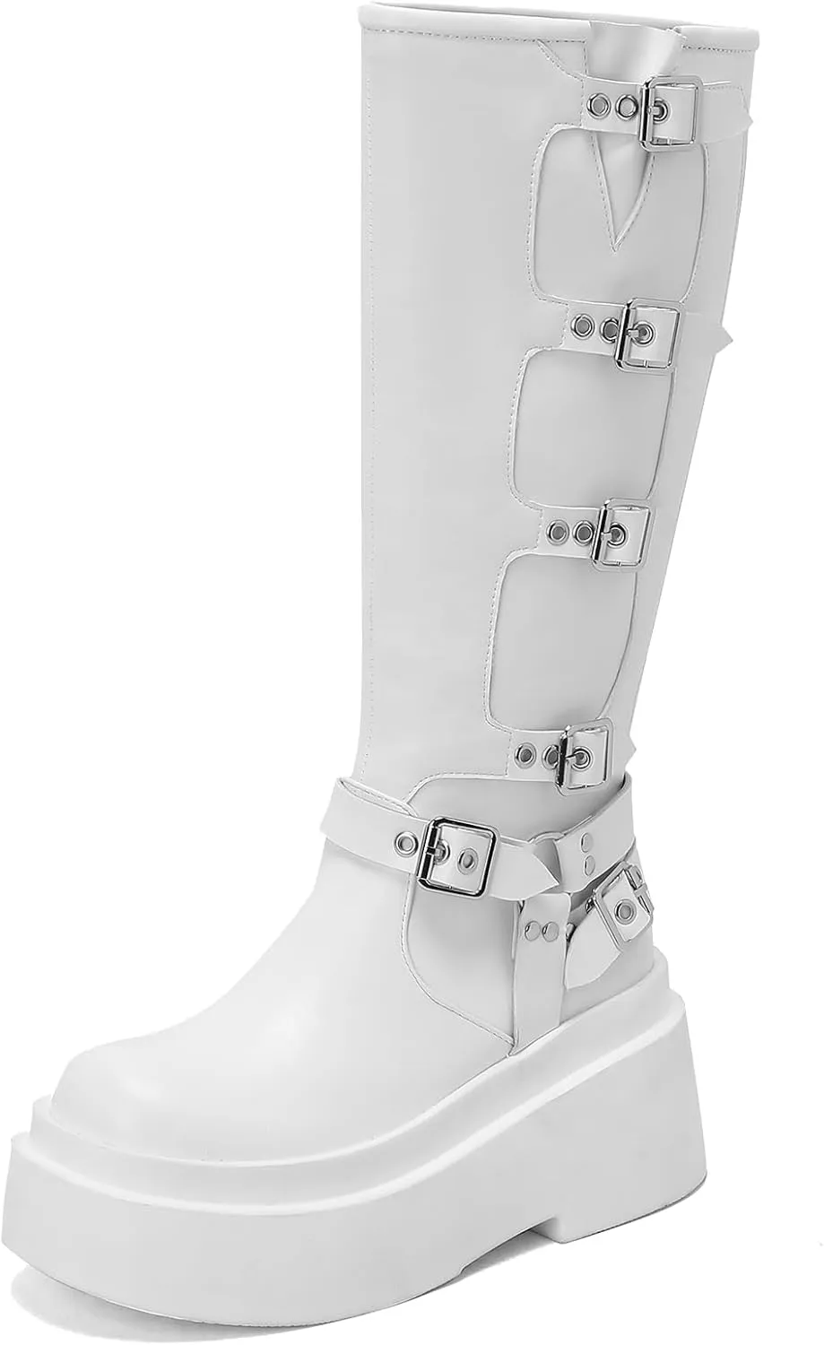 Roimaash Stylish Platform Gothic Boots Mid High Latex Punk Boots