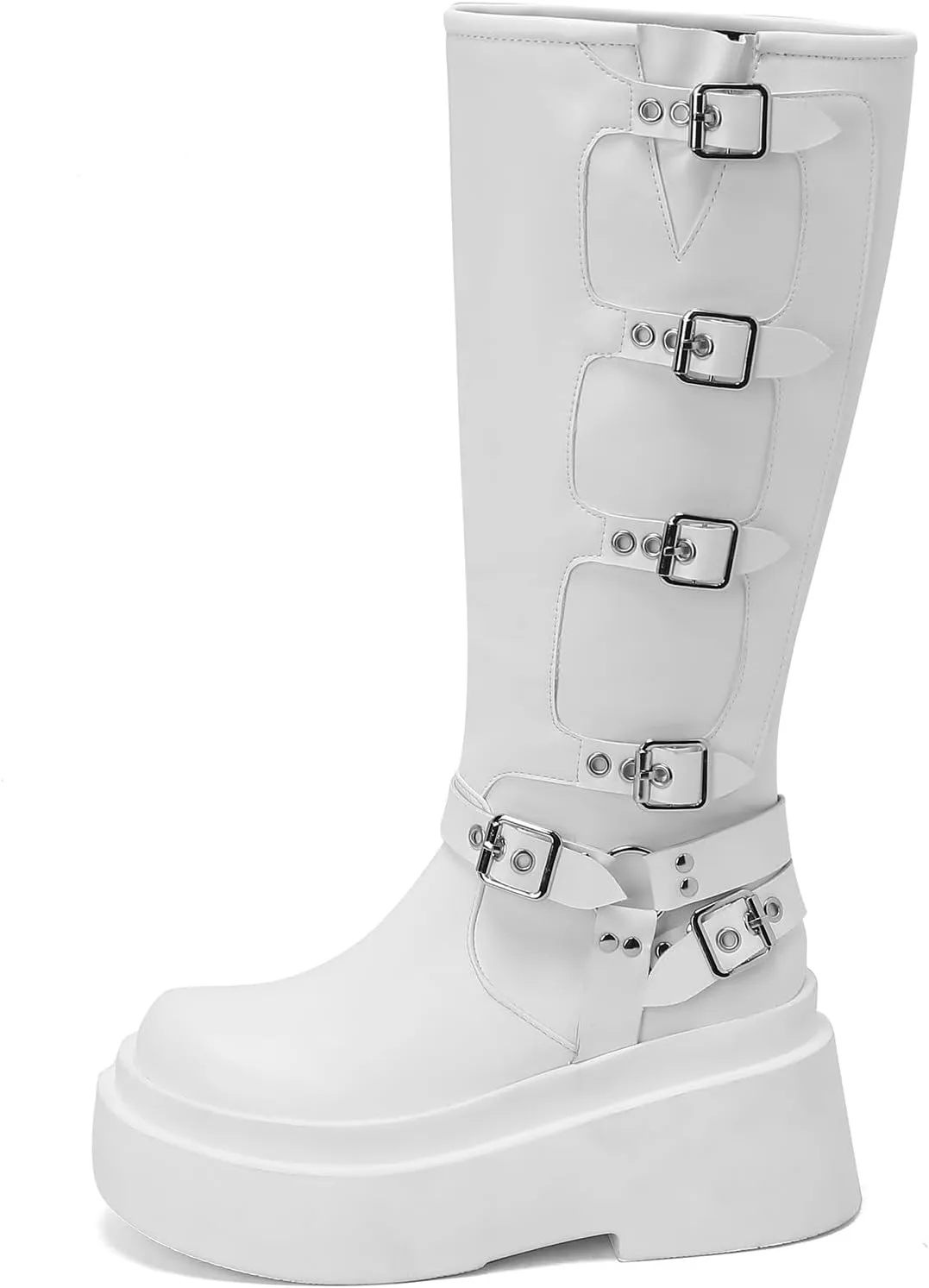 Roimaash Stylish Platform Gothic Boots Mid High Latex Punk Boots