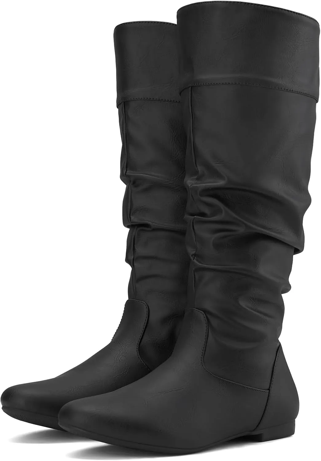 Rollda Women's Slouchy Knee High Boots Pull On Flat Boots Side Zipper Fall Boots for Women