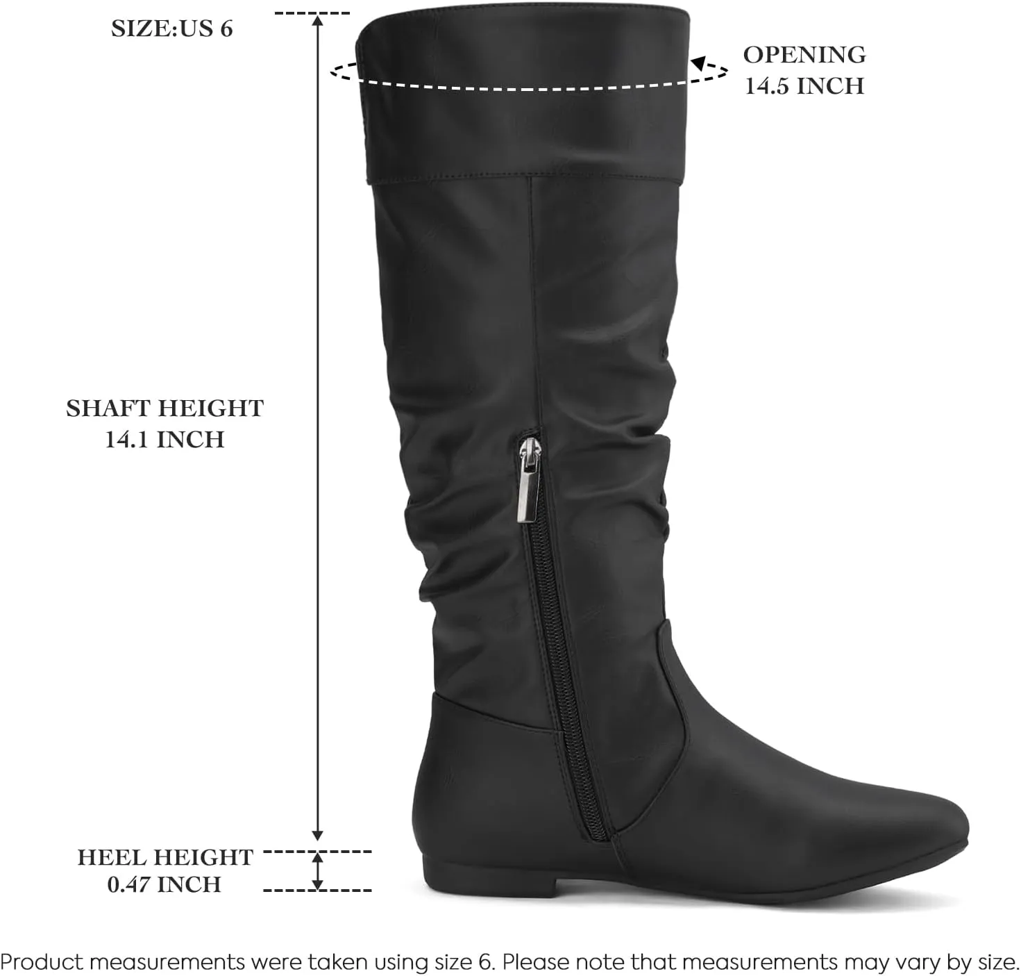 Rollda Women's Slouchy Knee High Boots Pull On Flat Boots Side Zipper Fall Boots for Women