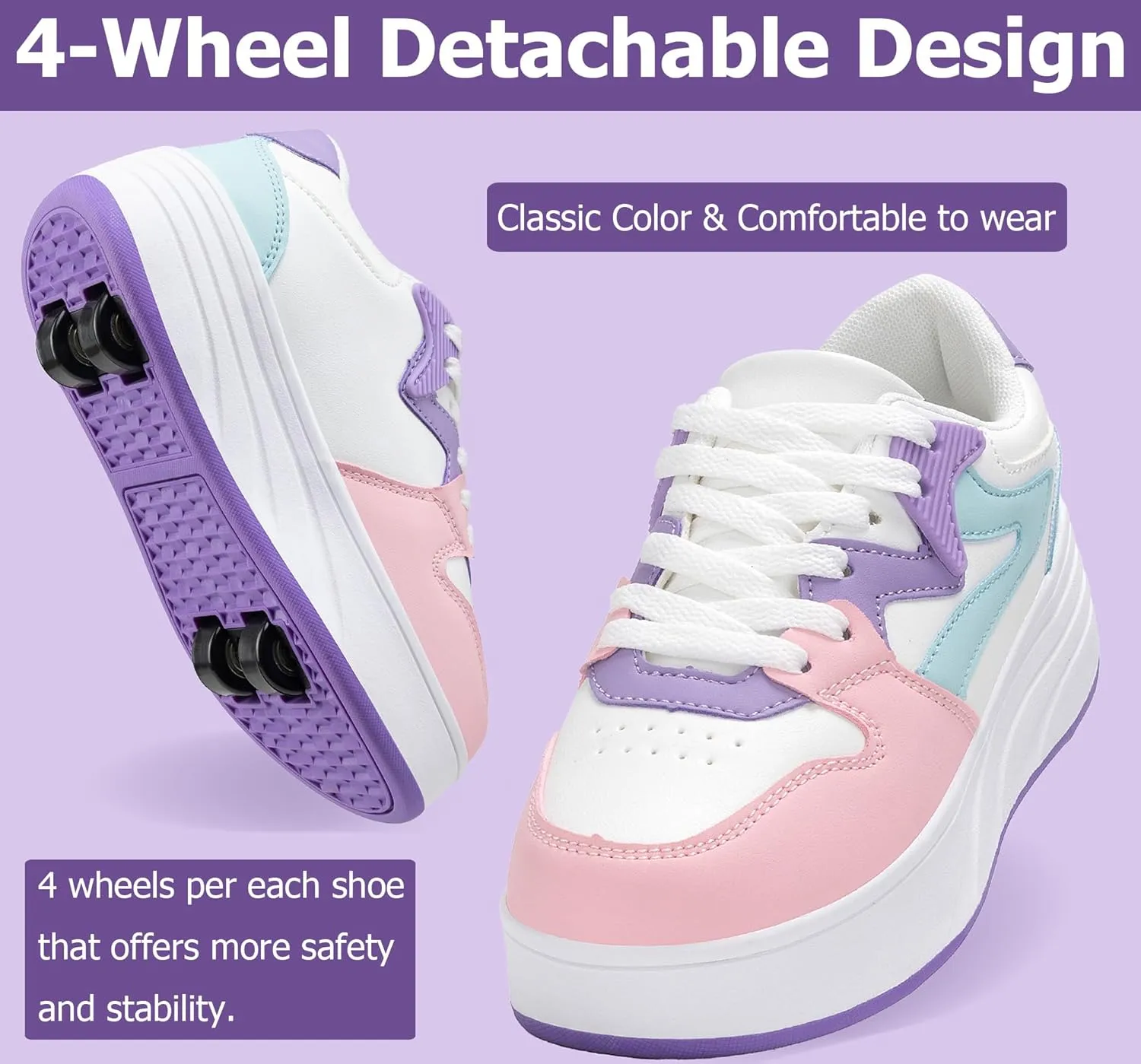 Roller Skate Shoes for Kids Boys Girls Sneakers with Detachable Wheels Sport Shoe