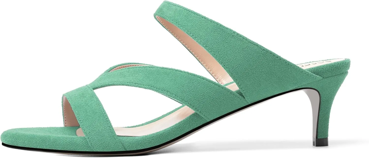 ROSERWISH Womens Slip On Party Suede Casual Fashion Open Toe Kitten Low Heel Heeled Sandals 2 Inch