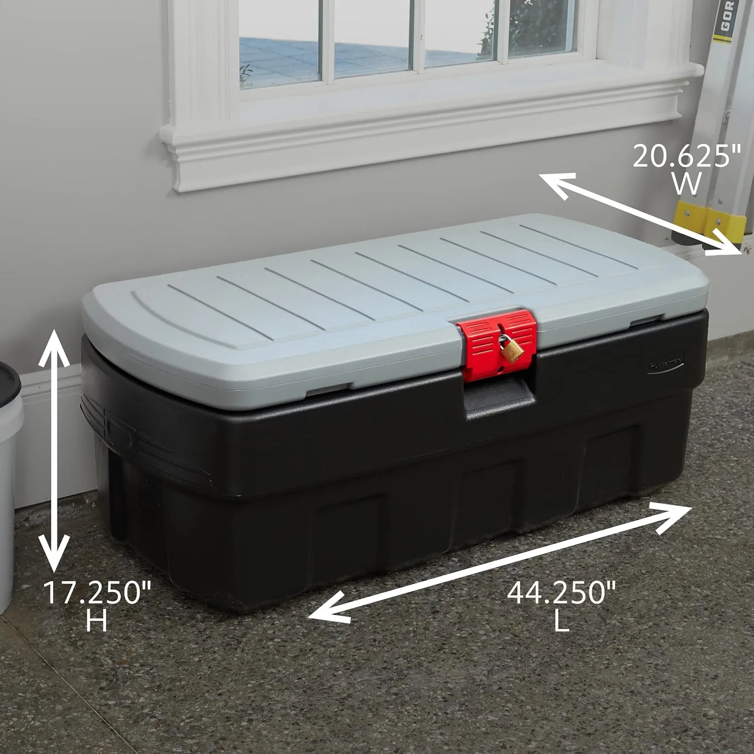 Rubbermaid 48 Gallon Black Action Packer Lockable Latch Indoor and Outdoor Storage Box Container for Home, Garage, Backyard, Single