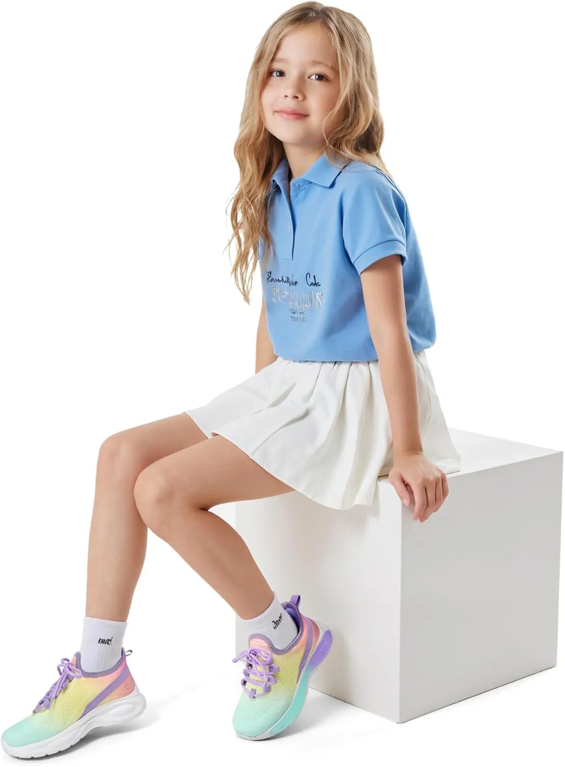 RUNSIDE Girls Lightweight Sneakers Kids Lace-up Tennis Running Shoes, Breathable Walking Shoes for Toddler/Little Kid/Big Kid