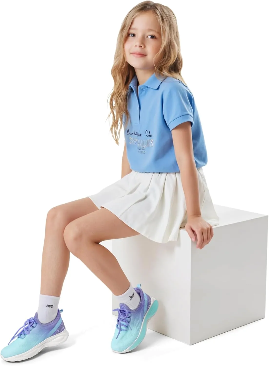 RUNSIDE Girls Lightweight Sneakers Kids Lace-up Tennis Running Shoes, Breathable Walking Shoes for Toddler/Little Kid/Big Kid