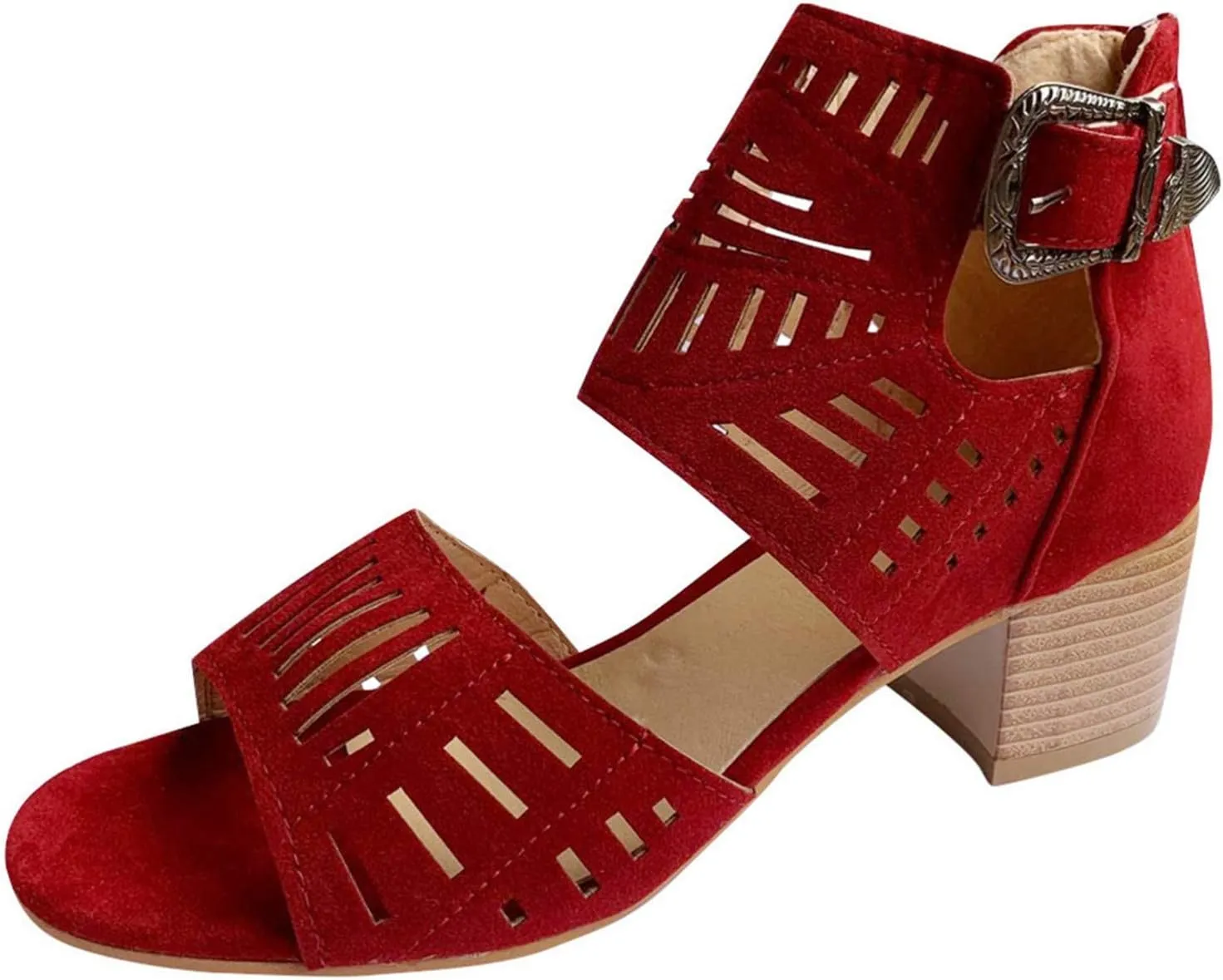 SACFOF Womens Peep Toe Sandals,Summer Buckle Cutout Low Heeled Sandals Dressy Ankle Strap Sandals with Back Zipper