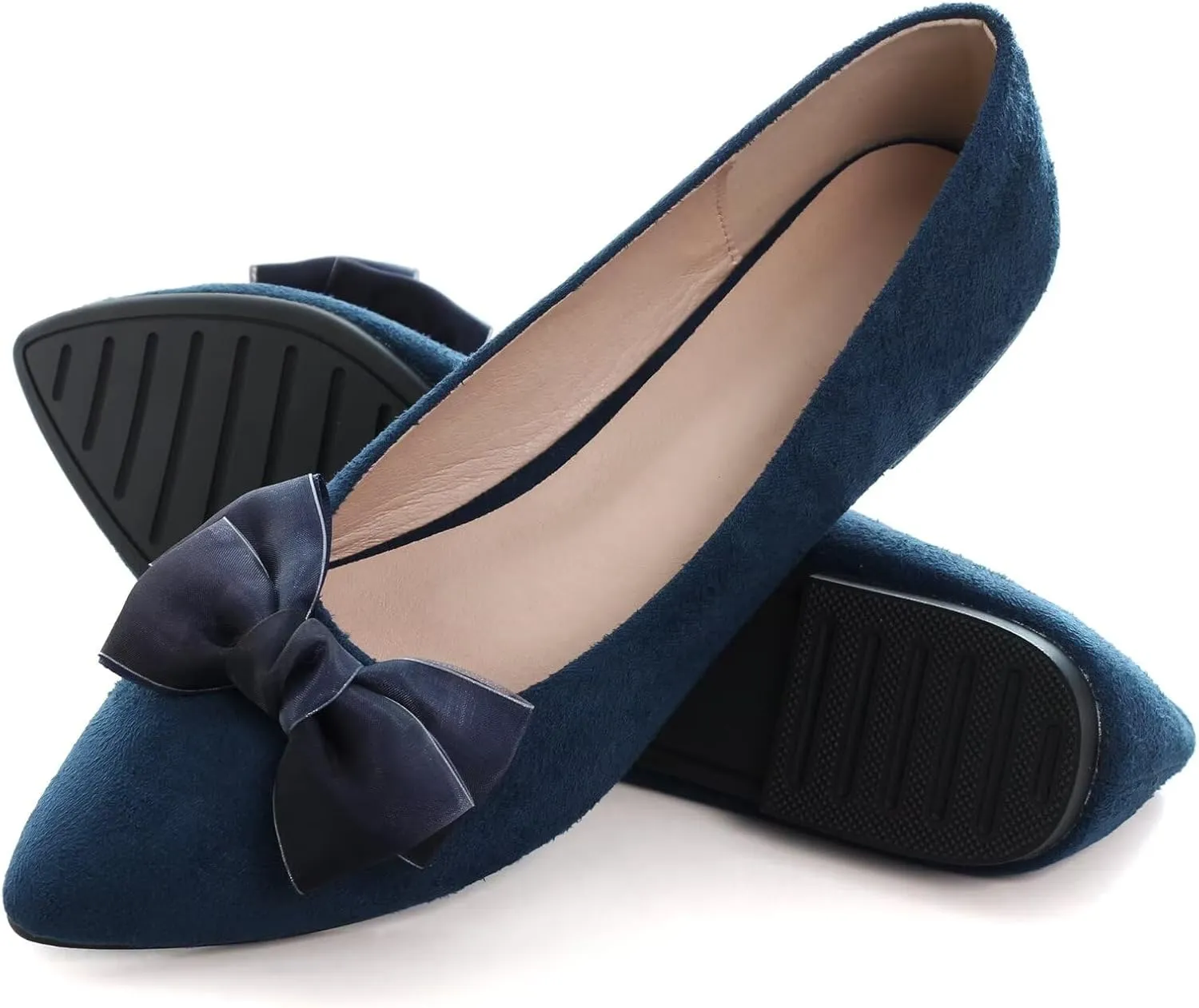 SAILING LU Bow-Knot Ballet Flats for Women Pointed Toe Rhinestones Dress Shoes Comfort Lightweight Loafers