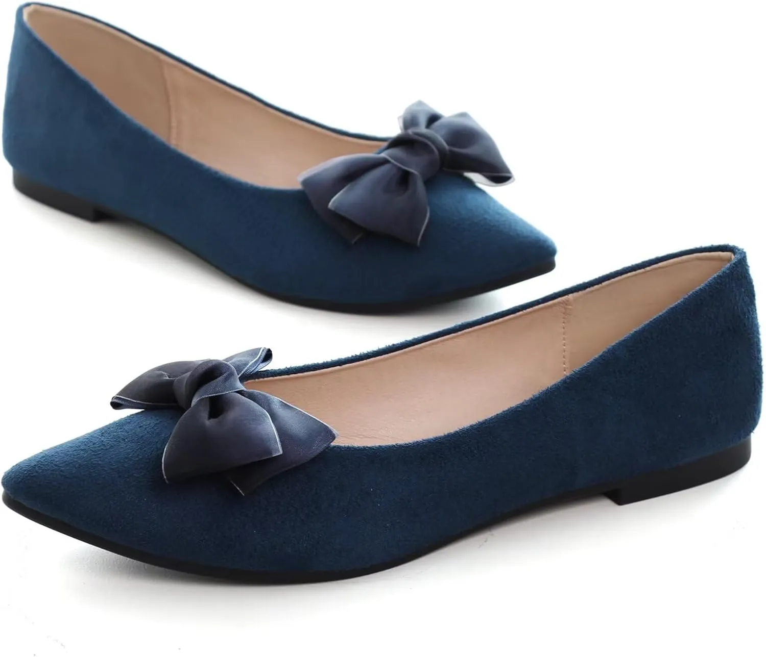 SAILING LU Bow-Knot Ballet Flats for Women Pointed Toe Rhinestones Dress Shoes Comfort Lightweight Loafers