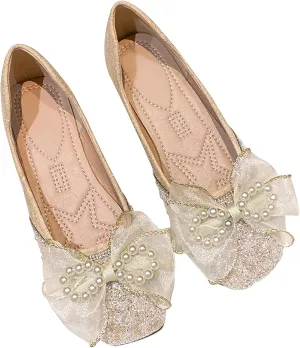SAILING LU Square Toe Flats Shoes Rhinestoned Bowknots Ballet Flats for Women Studded Dress Shoes Comfort Light Weight Loafers