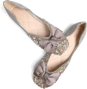 SAILING LU Square Toe Flats Shoes Rhinestoned Bowknots Ballet Flats for Women Studded Dress Shoes Comfort Light Weight Loafers