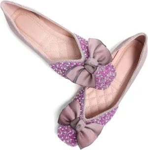 SAILING LU Square Toe Flats Shoes Rhinestoned Bowknots Ballet Flats for Women Studded Dress Shoes Comfort Light Weight Loafers