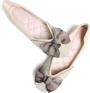 SAILING LU Square Toe Flats Shoes Rhinestoned Bowknots Ballet Flats for Women Studded Dress Shoes Comfort Light Weight Loafers