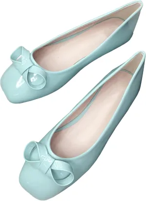 SAILING LU Women's Bow-Knot Square Toe Ballet Flats Elegant Dress Shoes Soft Dressy Shoes Female Slip-on Loafers