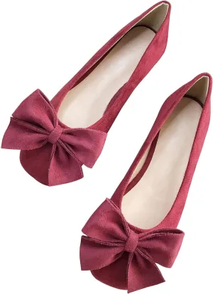 SAILING LU Women's Comfort Shoes Cute Bow-Knot Ballet Flats Faux Suede Solid Loafers