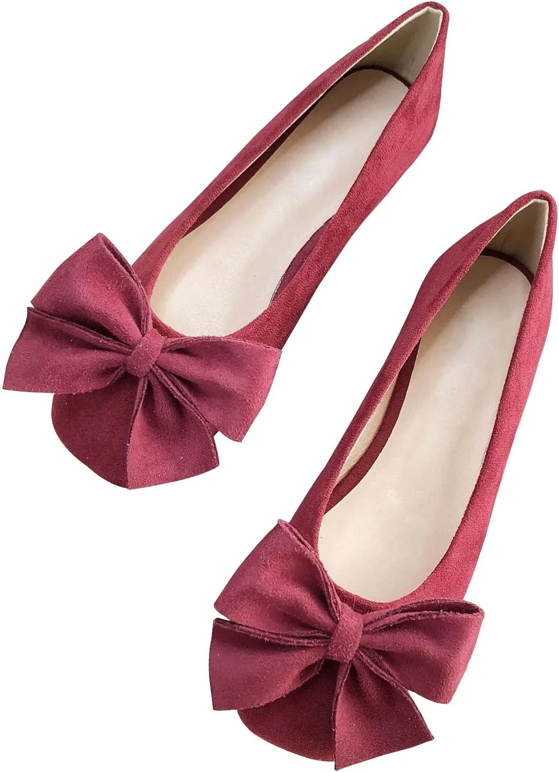 SAILING LU Women's Comfort Shoes Cute Bow-Knot Ballet Flats Faux Suede Solid Loafers