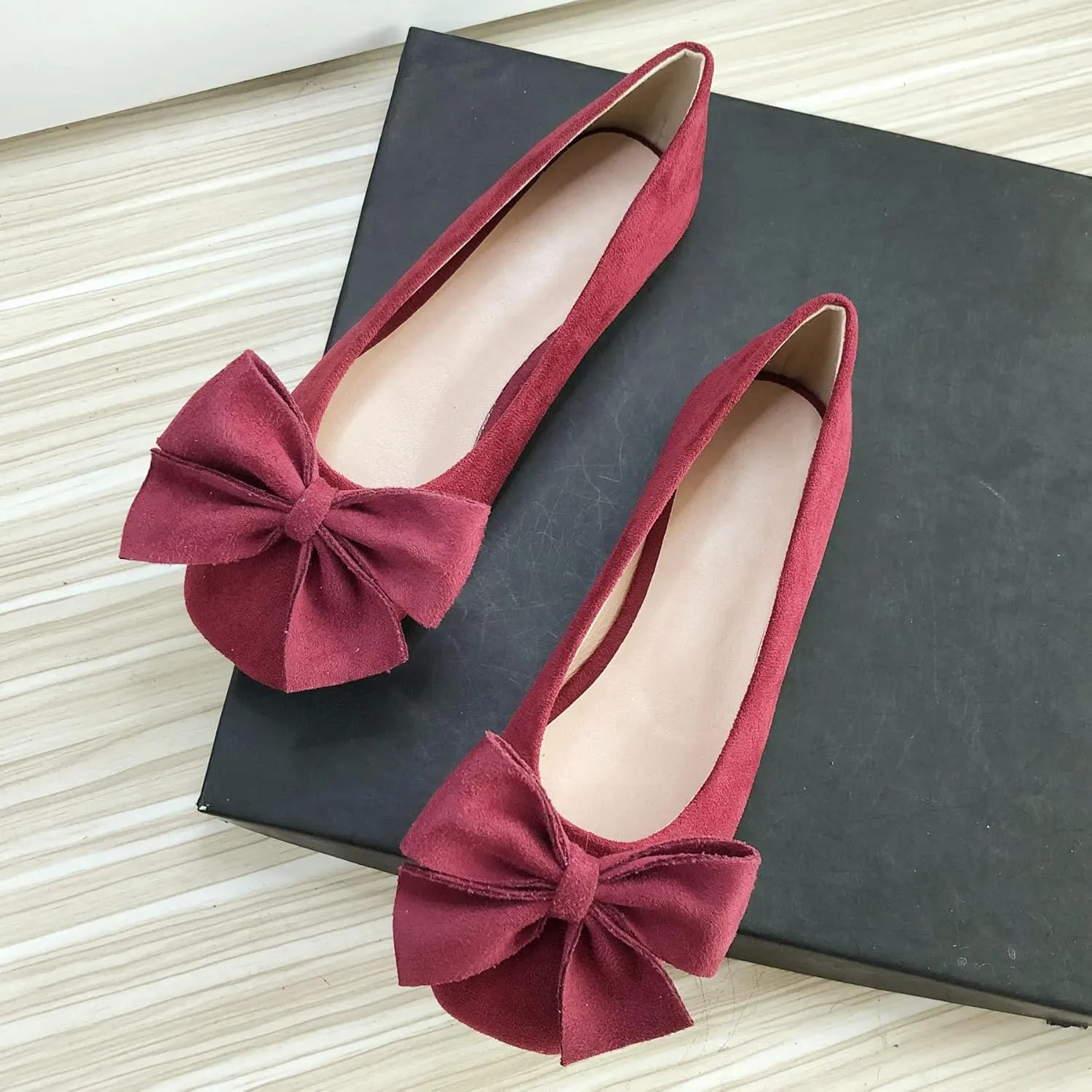 SAILING LU Women's Comfort Shoes Cute Bow-Knot Ballet Flats Faux Suede Solid Loafers