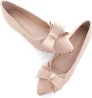 SAILING LU Womens Pointed Toe Ballet Flats Cute Bow-Knot Comfortable Loafers Formal Business Suede Slip On Dressy Walking Shoes