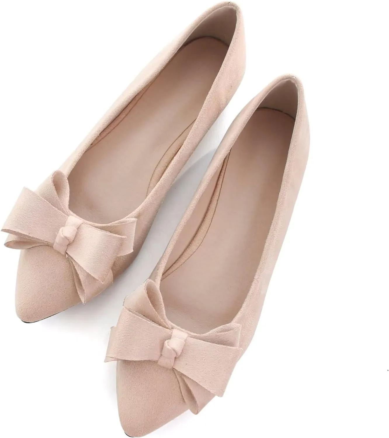 SAILING LU Womens Pointed Toe Ballet Flats Cute Bow-Knot Comfortable Loafers Formal Business Suede Slip On Dressy Walking Shoes