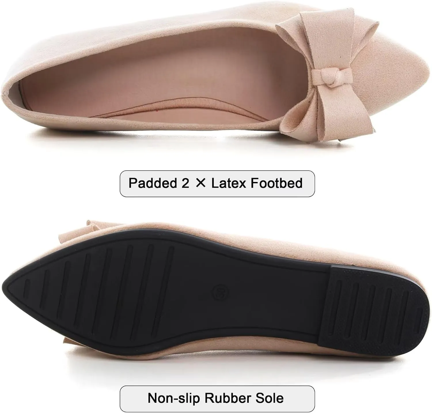 SAILING LU Womens Pointed Toe Ballet Flats Cute Bow-Knot Comfortable Loafers Formal Business Suede Slip On Dressy Walking Shoes